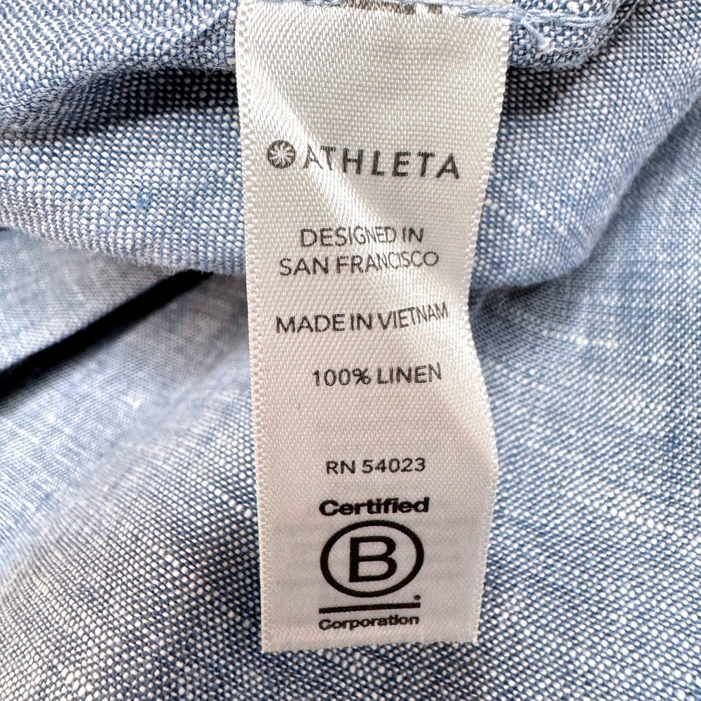 ATHLETA Cabo Linen Wide Leg Pant 4 Chambray Blue Pockets Resortwear Beach Summer - Picture 7 of 9